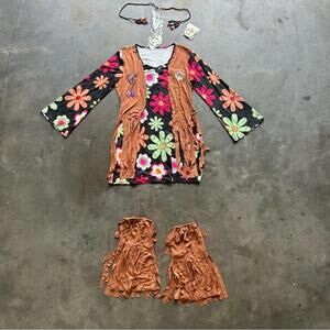 Hippie Chick 1970s Peace Love & Floral Costume Mini Dress with accessories OSFM